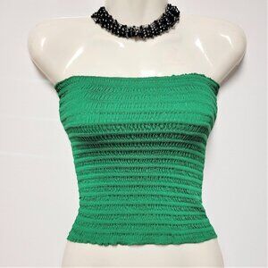 GREEN Smocked Strapless Stretchy Waist Length Tube Top - One Size - NEW